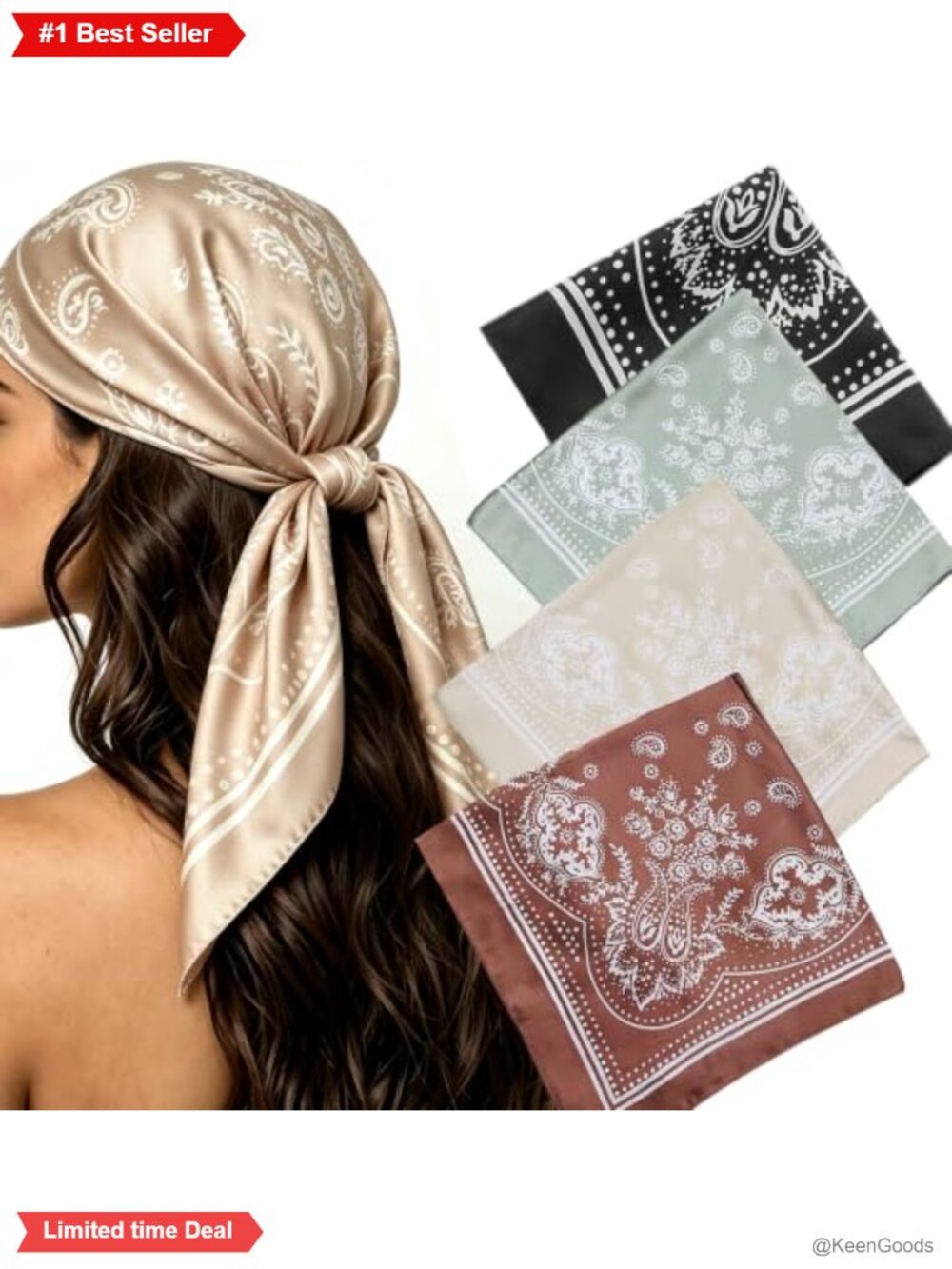 Polyester Satin Silk Paisley Head Hair Scarf Bandana Neck Scarves 4 Pack 27x27